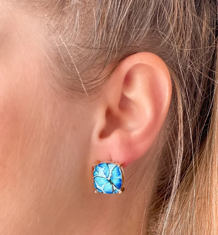 Luxury Meets Affordability – Jewelry Sale Live Now Butterfly Glass Stud Earrings - Blue