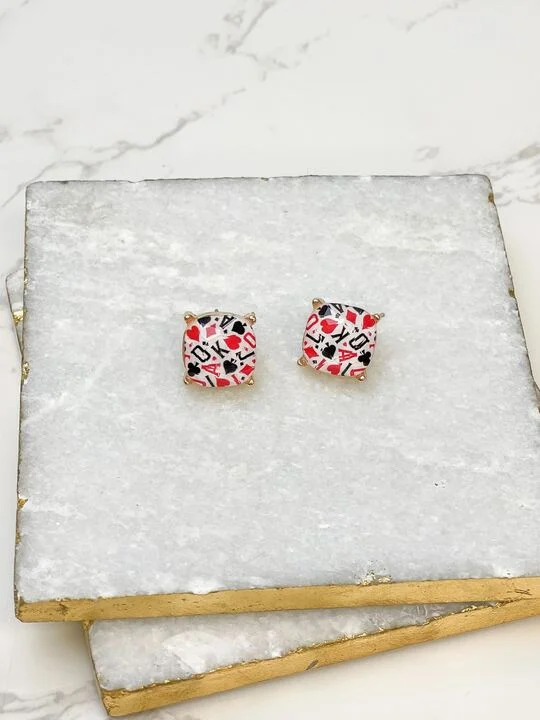 Big Discounts On Elegant Jewelry Collections Card Suits Printed Stud Earrings