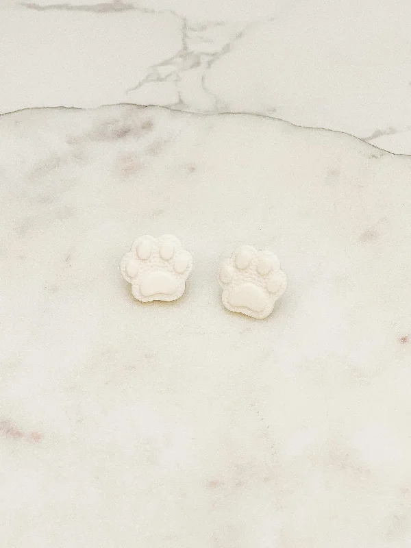 Affordable Luxury Jewelry – Style At A Great Price Clay Paw Print Stud Earrings - White