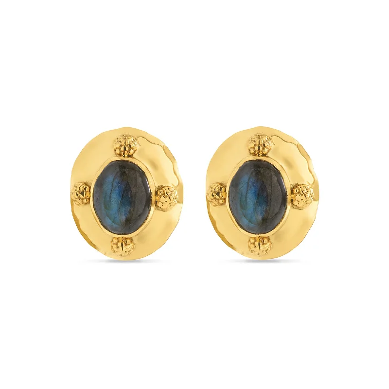 Buy More, Save More On Stunning Jewelry Designs Cleopatra Oval Stud Earrings - Gold/Blue Labradorite