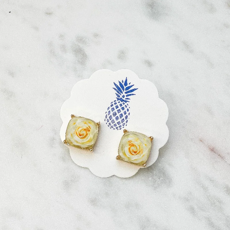 Elevate Your Jewelry Collection With Limited-Time Savings Rose Printed Stud Earrings - Ivory