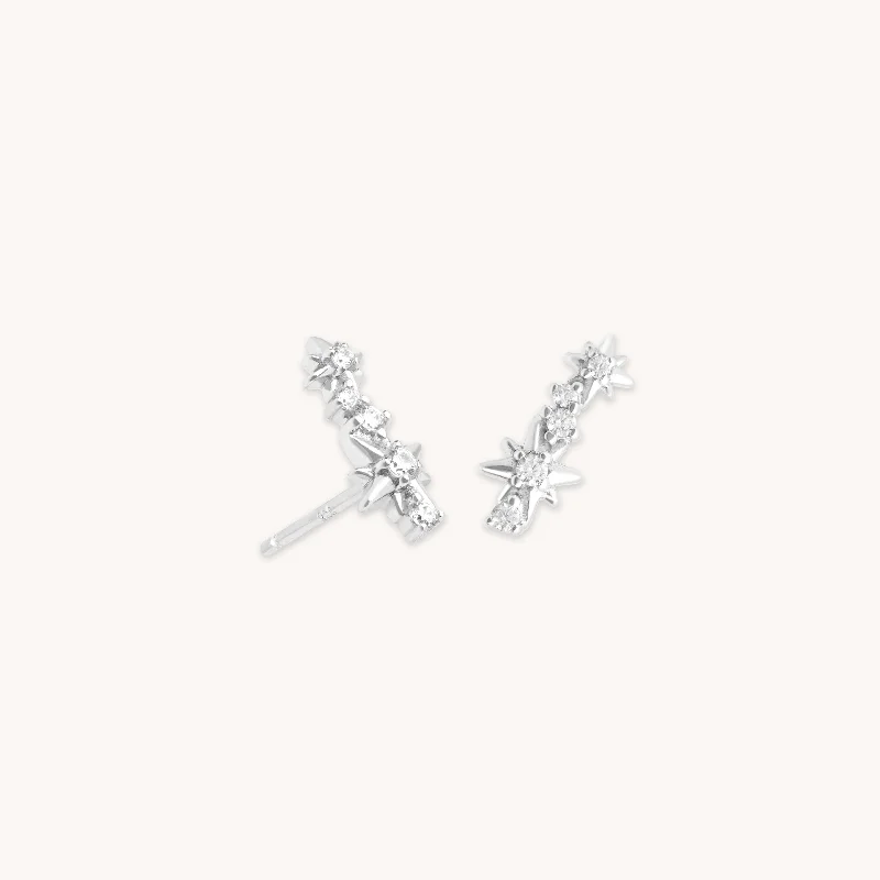 Eco-Friendly Sustainable Jewelry For Conscious Buyers Cosmic Crystal Climber Stud Earrings in Silver