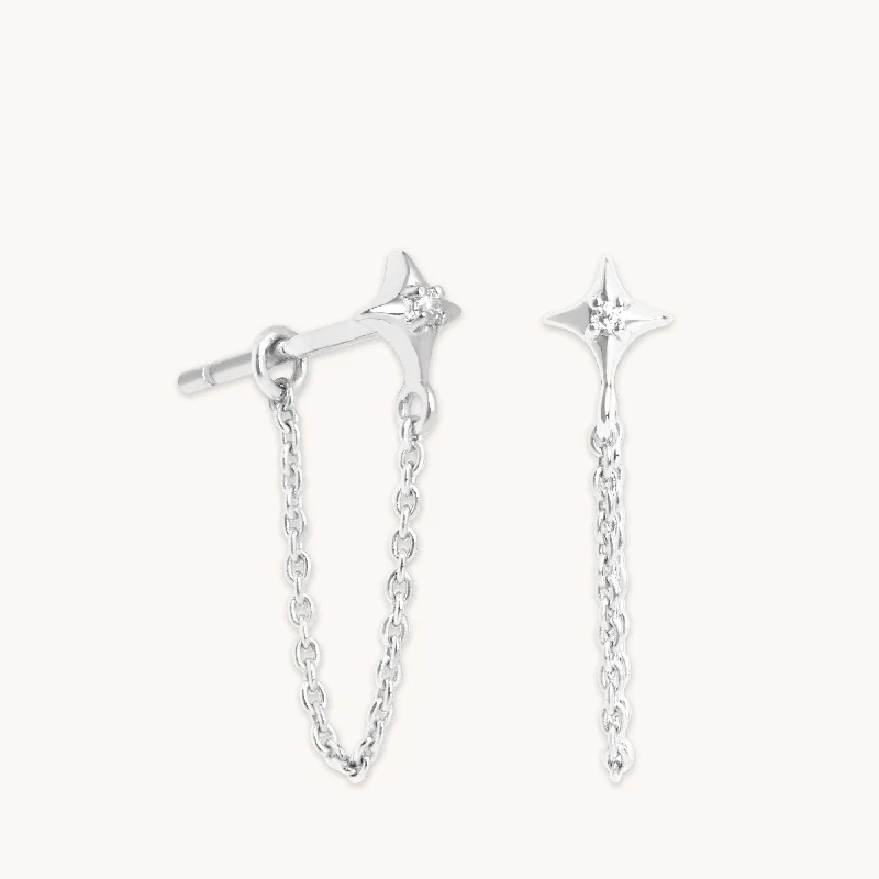 Fashion-Forward Geometric Jewelry For Contemporary Style Cosmic Star Chain Stud Earrings in Silver