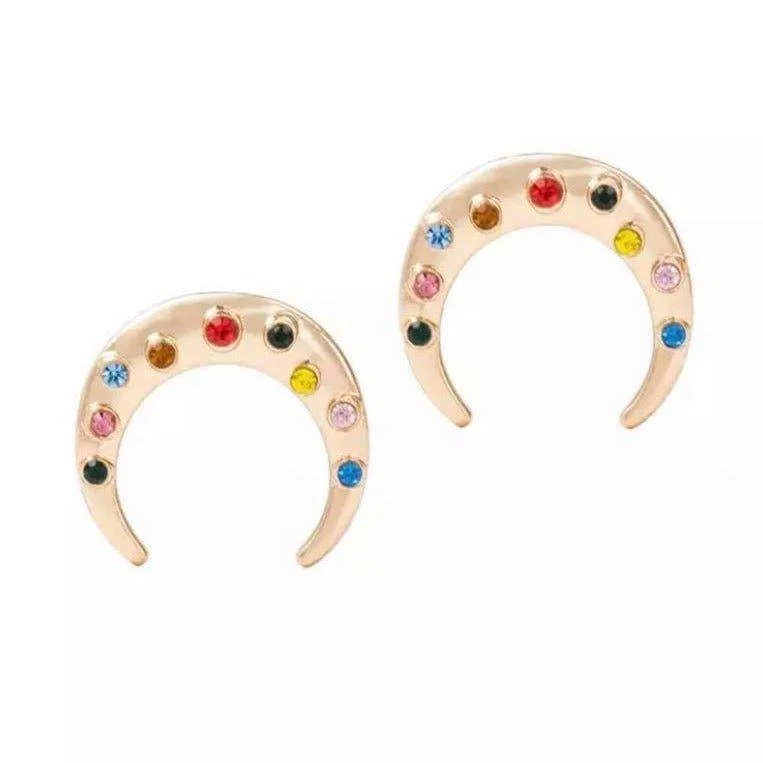 Fine Jewelry, Limited-Time Offers Available Crescent Moon Stud Earrings with Rainbow Cubic Zirconia Stones