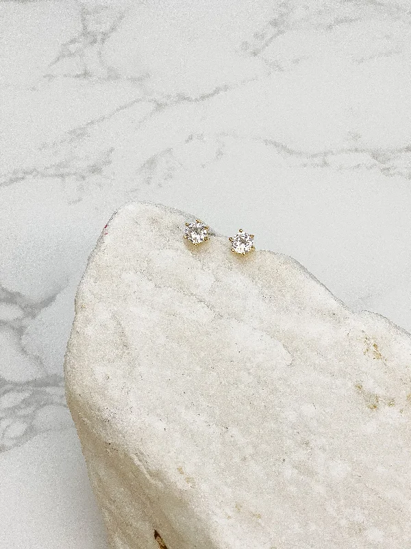 Chic, Trendy, And Affordable Jewelry Sale Cubic Zirconia Round Stud Earrings - Yellow Gold