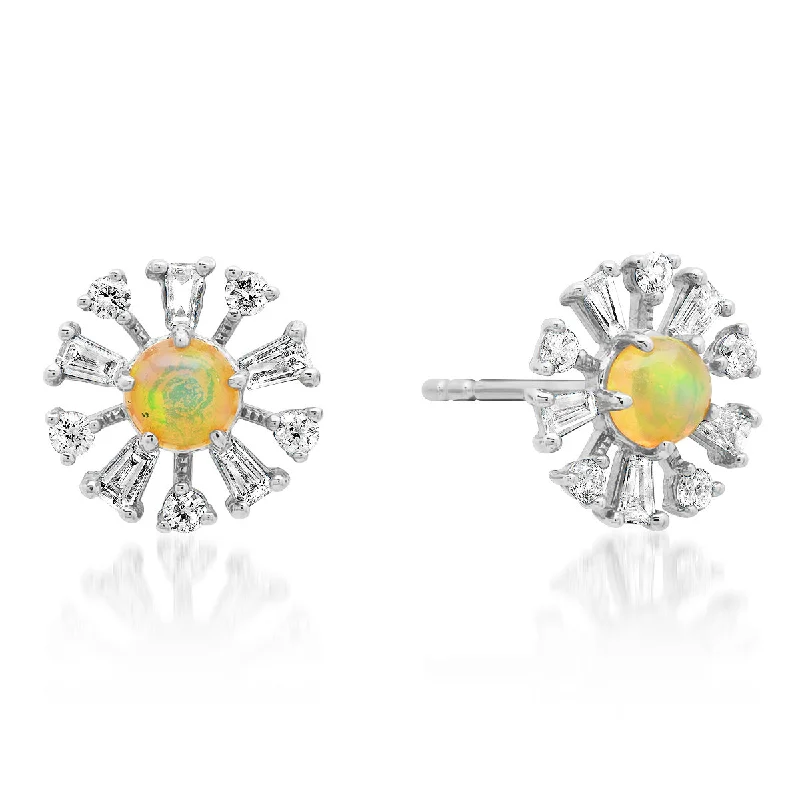 Shop Jewelry That Shines Without The High Price Diamond Baguette & Opal Daisy Flower Stud Earrings