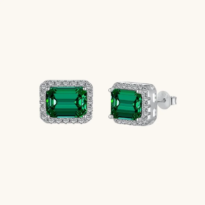 Classic And Modern Jewelry Styles On Sale Diamond Halo Emerald Stone Stud Earrings