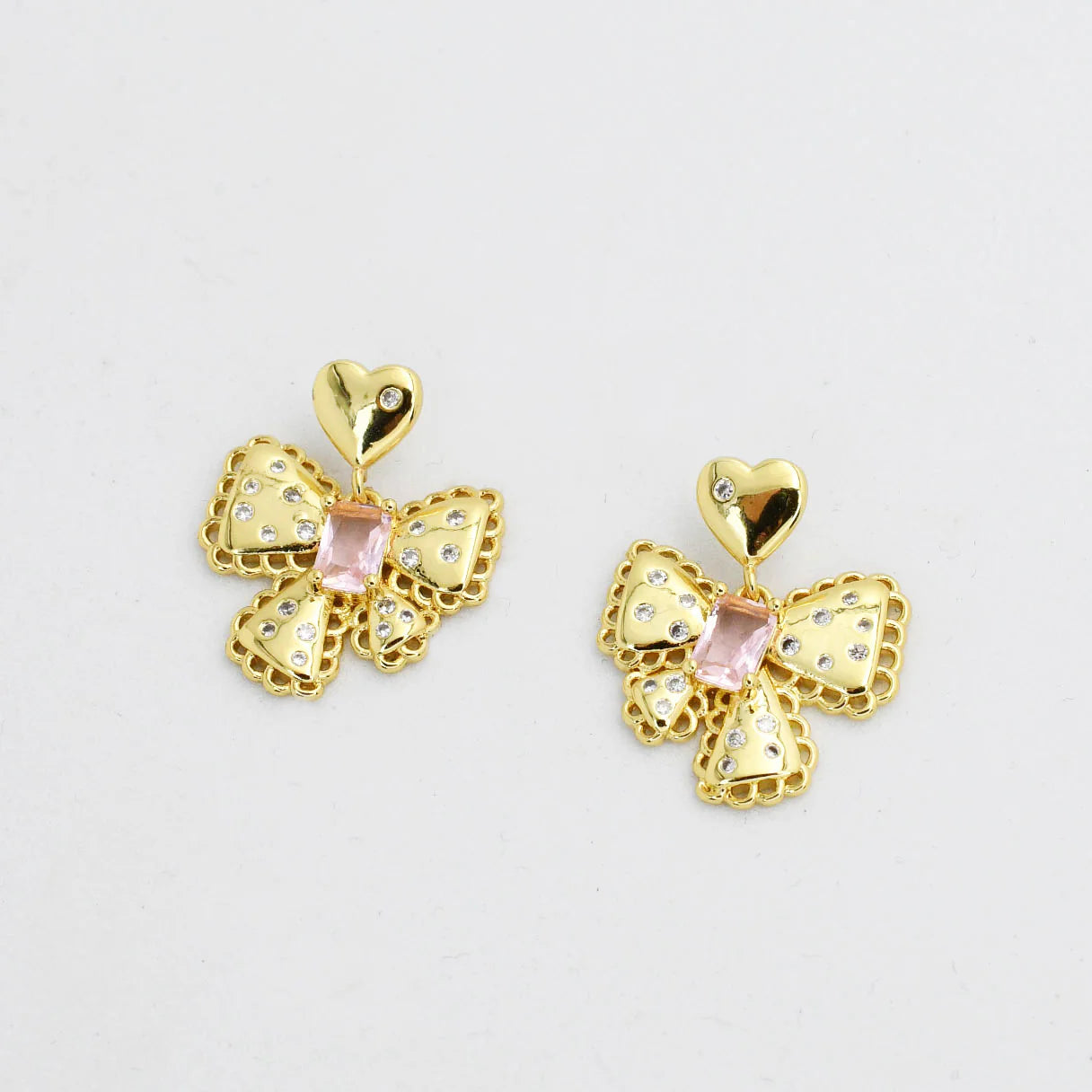 Elegant Jewelry At Unbeatable Offers – Shop Before It's Gone Gold & Crystal Bow Heart Stud Earrings