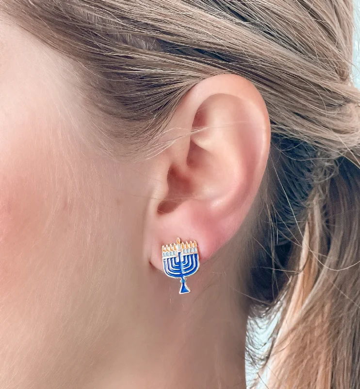 High-End Sparkle, Low-End Prices – Shop Now Menorah Signature Enamel Stud Earrings