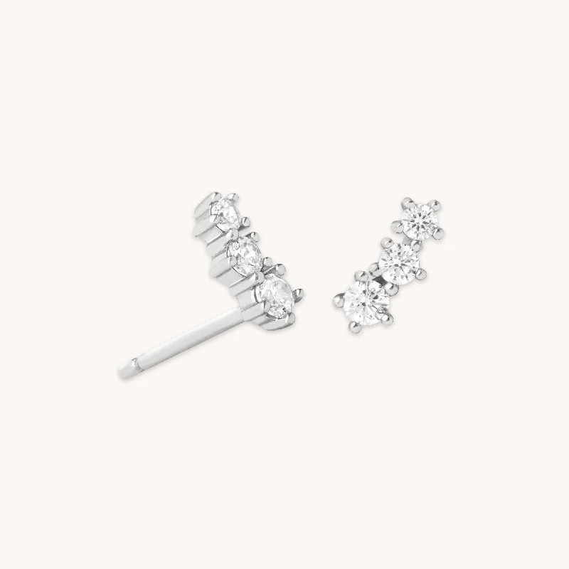 Bohemian-Inspired Jewelry For Free-Spirited Fashion Glimmer Crystal Climber Stud Earrings in Silver