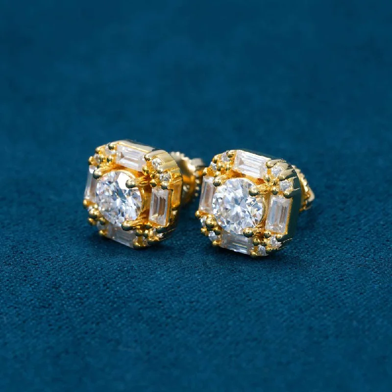 Limited-Time Offer On Elegant Jewelry Pieces Moissanite Baguette Halo Stud Earrings 14K Gold