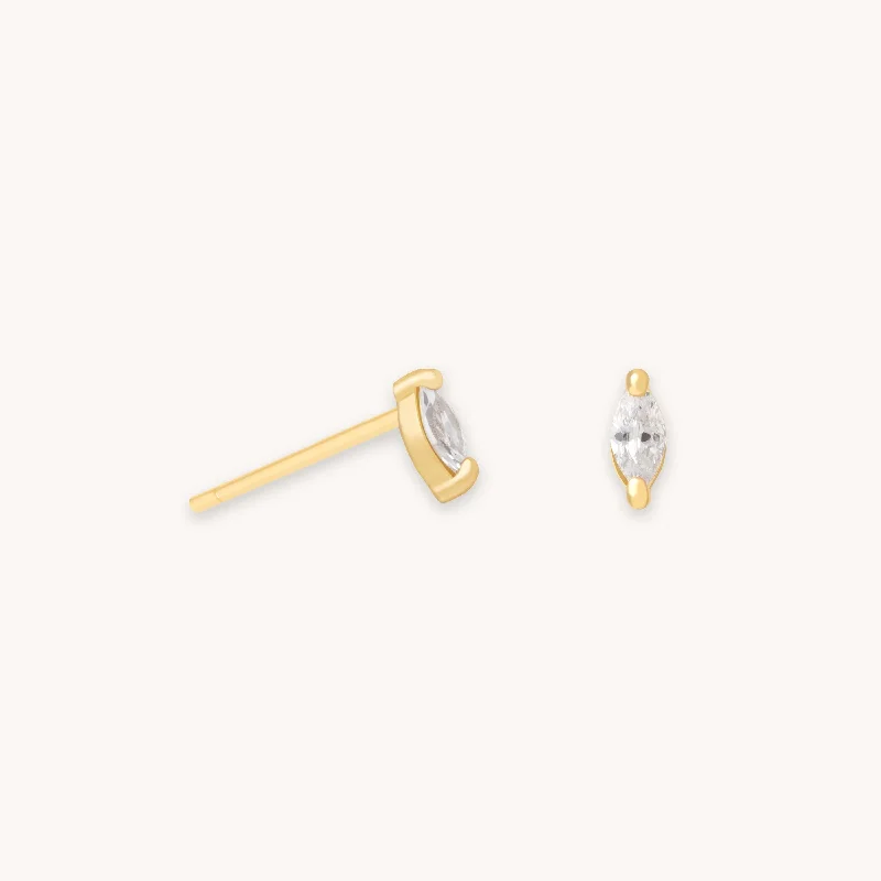 Personalized Engraved Jewelry For Meaningful Gifts Navette Gem Stud Earrings in Gold