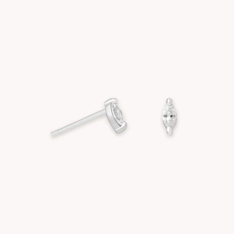 Modern Statement Jewelry For Bold Styling Navette Gem Stud Earrings in Silver