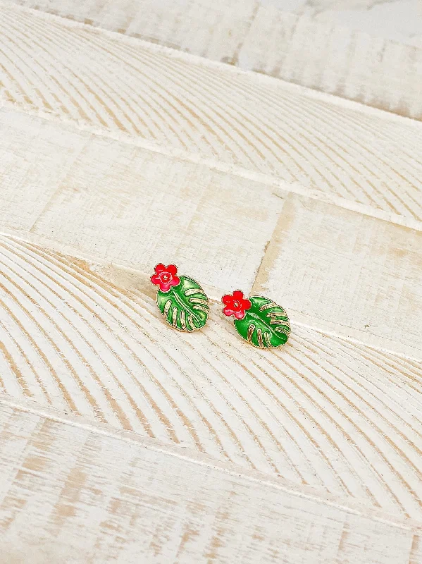 Jewelry Sale Bonanza – Grab Your Sparkle Now Palm Leaf & Hibiscus Stud Earrings