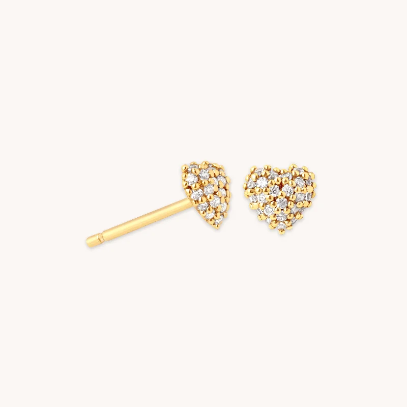 Grab Your Dream Jewelry At The Lowest Prices Heart Pavé Stud Earrings in Gold