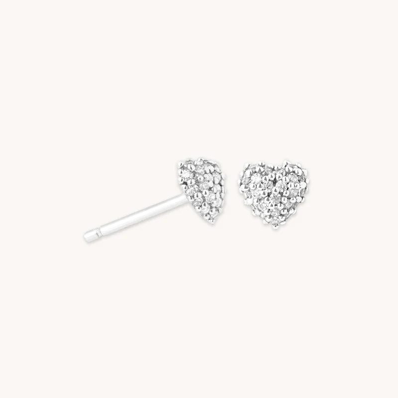 Elegant Rose Gold Jewelry For A Stylish Touch Heart Pavé Stud Earrings in Silver