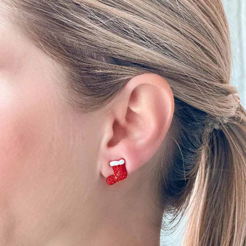 Beautiful Jewelry, Breathtaking Discounts – Hurry In Pave Red Stocking Stud Earrings