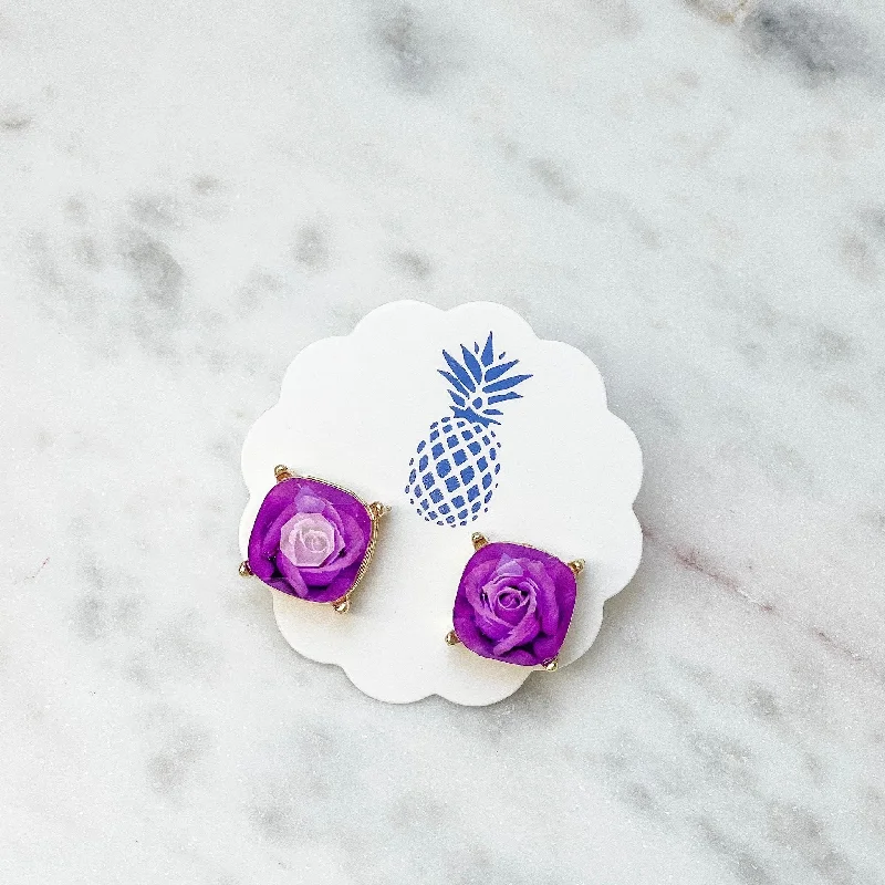 Sparkle For Less – Shop Jewelry Deals Now Rose Printed Stud Earrings - Purple