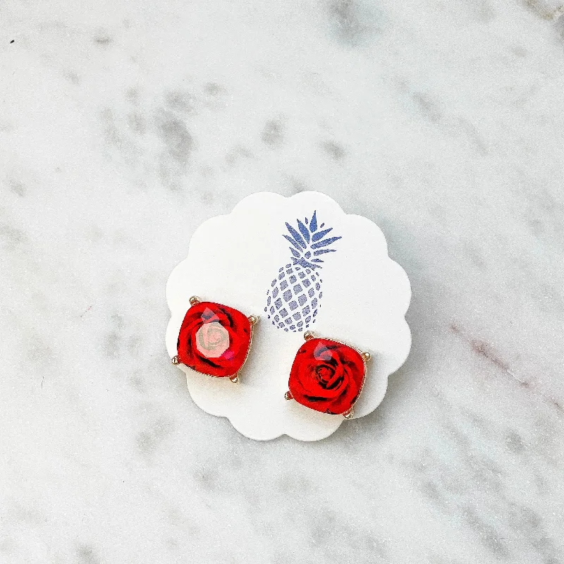 Limited-Time Jewelry Sale – Don't Miss Out On Dazzling Discounts Rose Printed Stud Earrings - Red