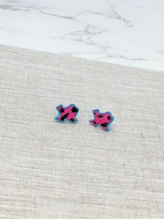 Shop Handcrafted Jewelry At Special Promotional Rates State of Texas Hot Pink Leopard Stud Earrings