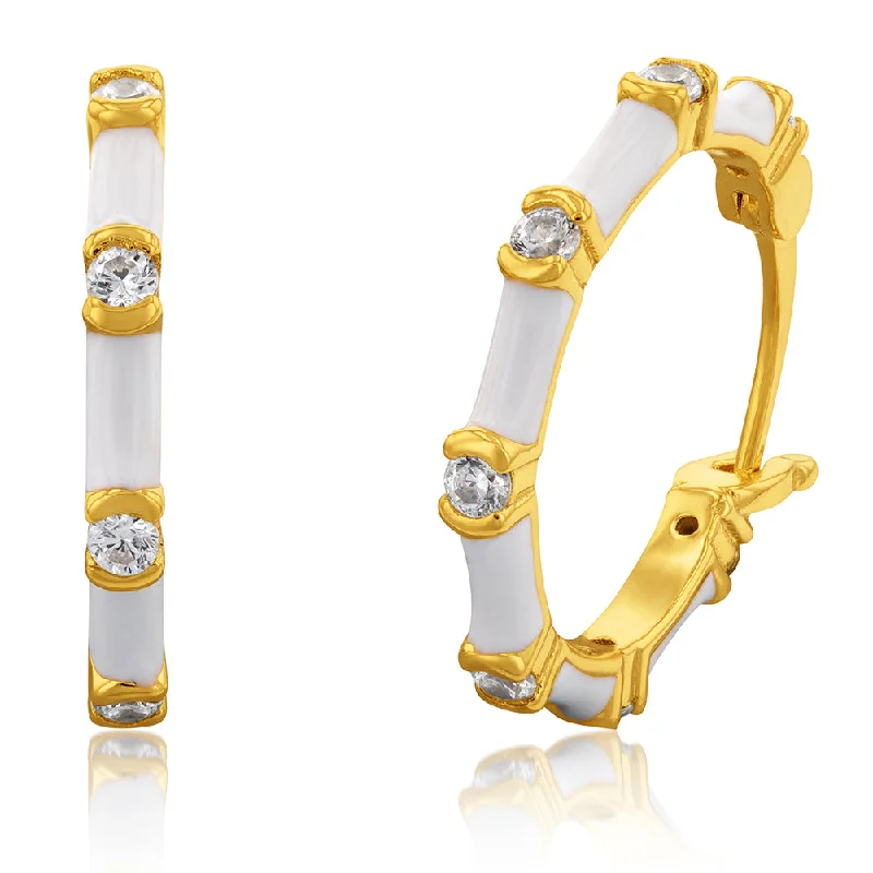 Sparkle On A Budget – Fine Jewelry For Less Sterling Silver Gold Plated Cubic Zirconia White Enamel Creole Earrings