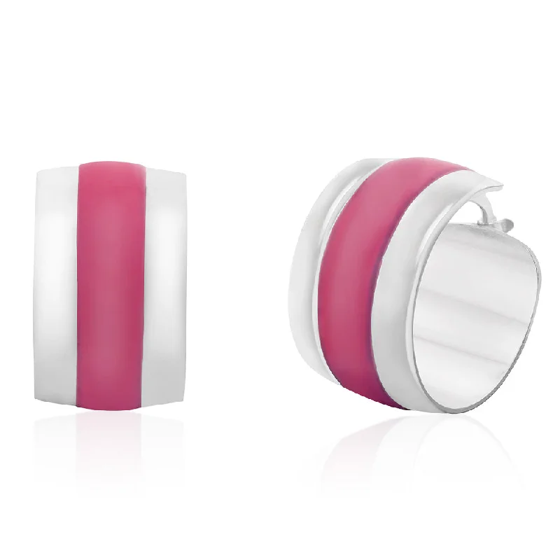 Best Jewelry Sale – Shop Exclusive Designs Now Sterling Silver Pink Enamel On Wide Hoop Earrings