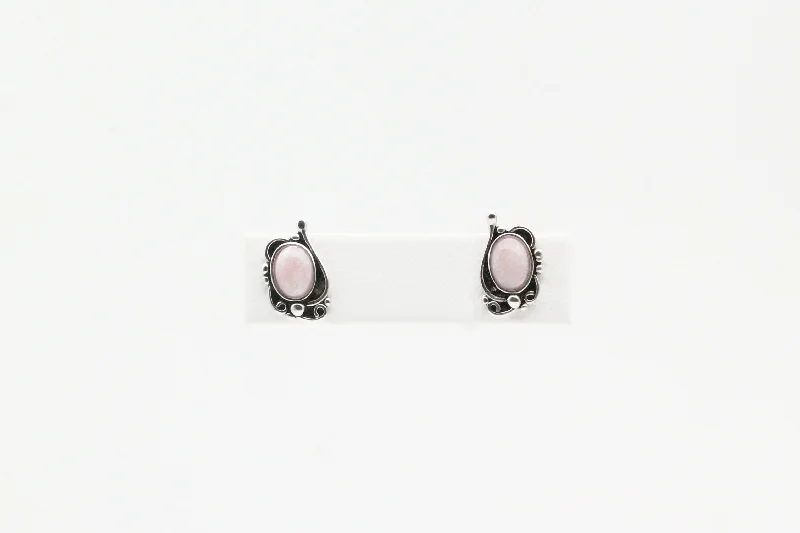 Elegant Jewelry Styles At Budget-Friendly Prices Sterling Silver Pink Opal Oxidized Stud Earrings