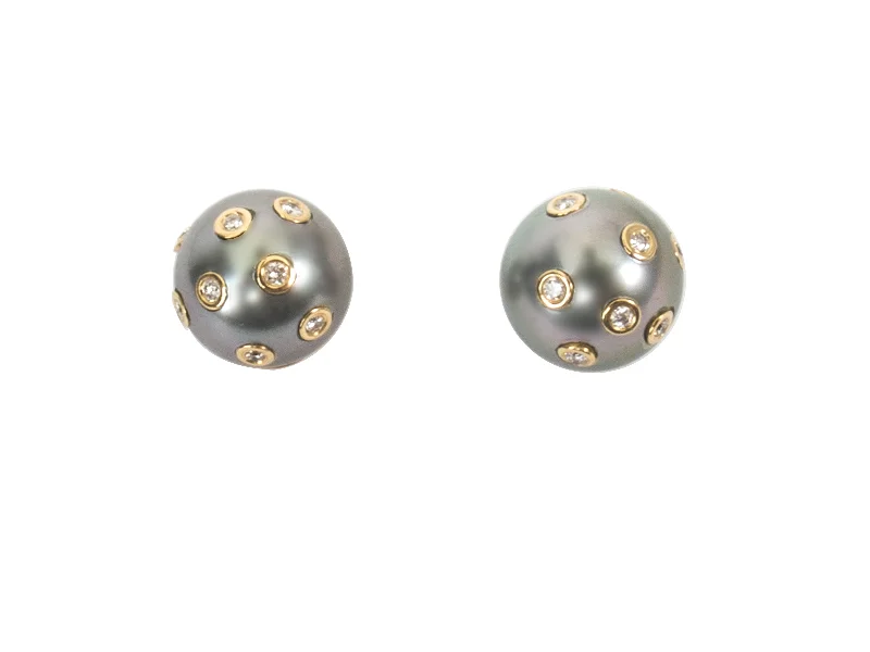 Glamorous Jewelry, Glamorous Deals – Shop Now Tahitian Pearl with Encrusted Diamonds Stud Earrings