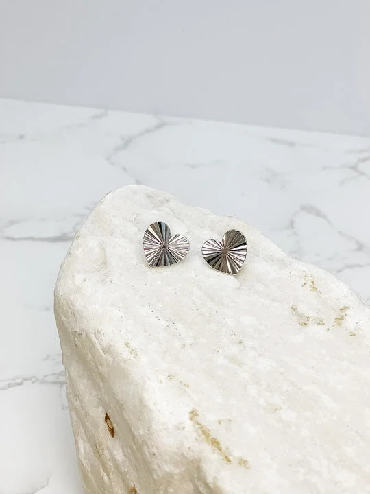 Timeless Elegance Now At Special Discounts Textured Heart Stud Earrings - Silver