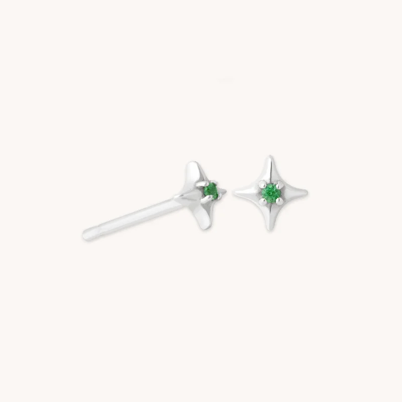 Affordable Glamour – Premium Jewelry At Special Prices Cosmic Star Tsavorite Stud Earrings in Solid White Gold