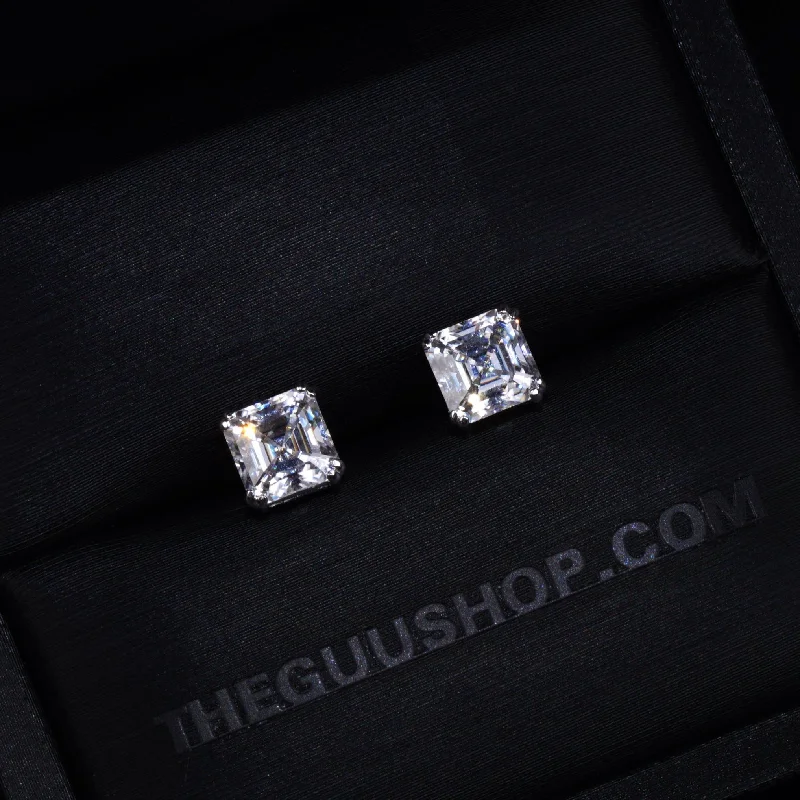 Special Offers On Handcrafted And Designer Jewelry VVS Moissanite Asscher Cut Stud Earrings In White Gold