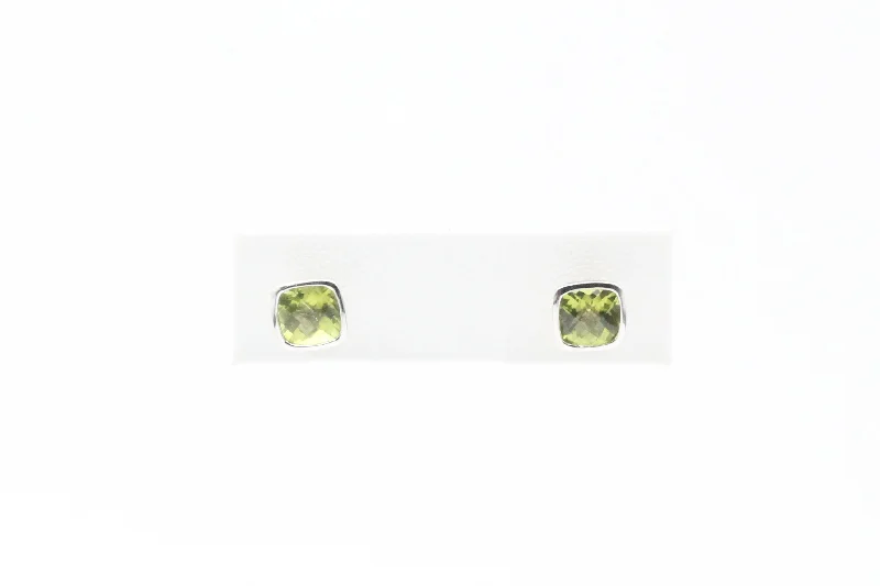 Special Sale On Handcrafted Jewelry – Shop Today White Gold Checkerboard Cut Peridot Stud Earrings