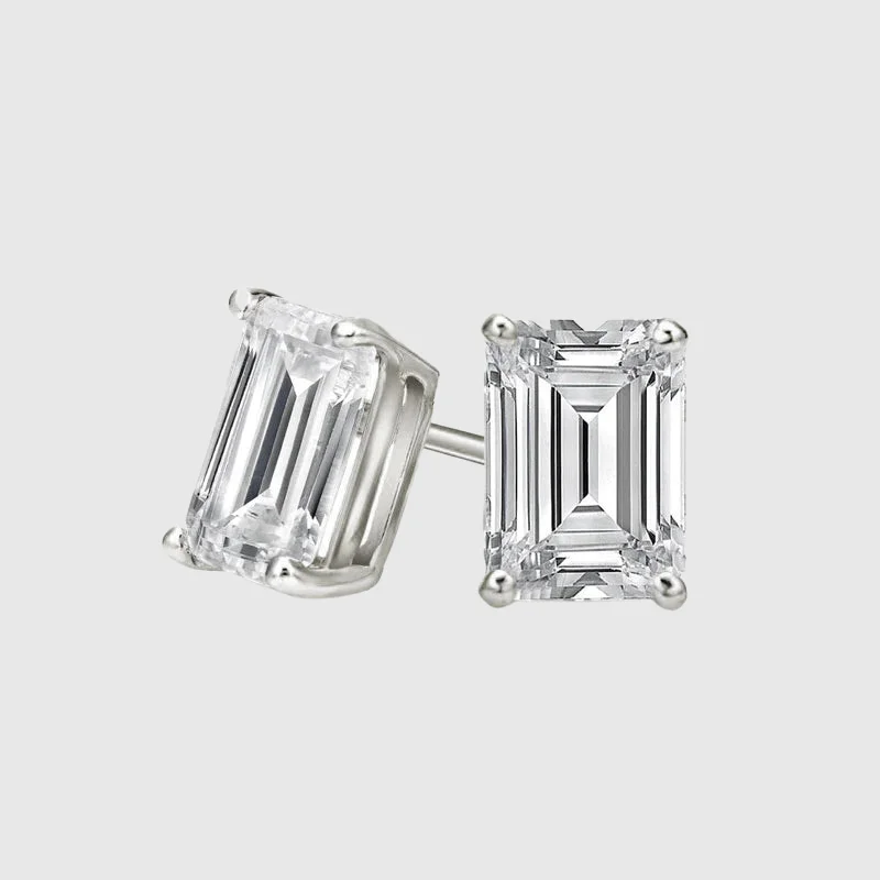 Chic And Stylish Jewelry At Discounted Prices VVS BAGUETTE STUD EARRINGS 1.2 CTW  - White Gold Vermeil