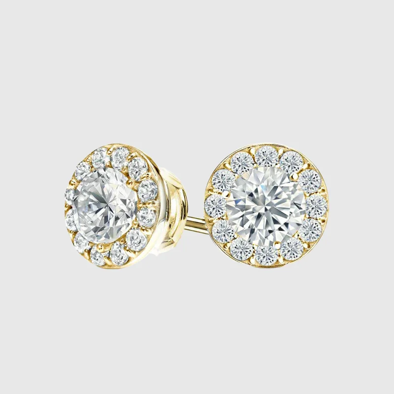 Must-Have Jewelry At Irresistible Discounts VVS HALO STUD EARRINGS 2.4CTW - Gold Vermeil