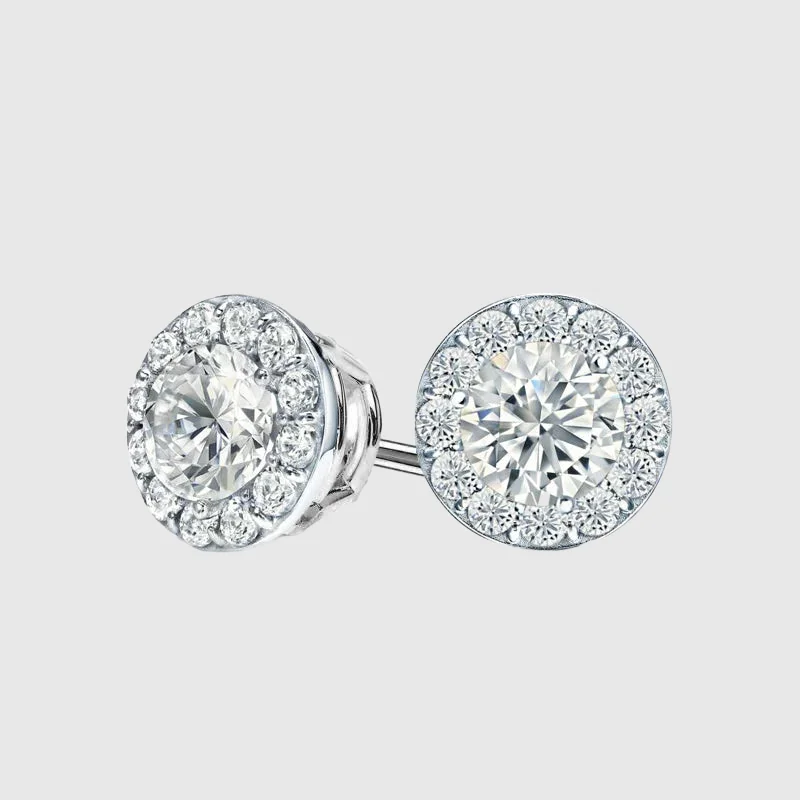 Affordable Elegance – Premium Jewelry At Special Prices VVS HALO STUD EARRINGS 2.4CTW   - White Gold Vermeil