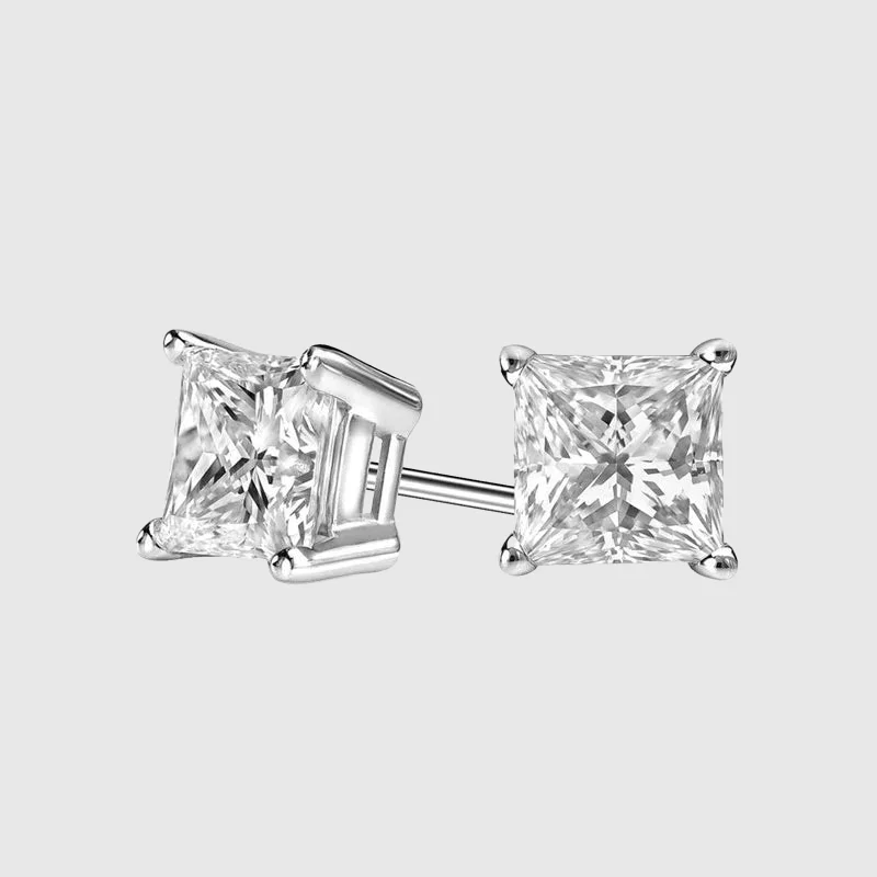 Dazzling Deals On Necklaces, Bracelets, And More VVS SQUARE STUD EARRINGS 1.2 CTW   - White Gold Vermeil