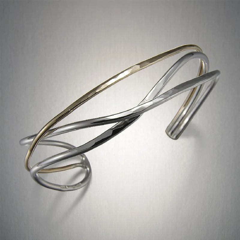 Customized Silver Jewelry For Unique Style C119 - Crossed Lines Cuff
