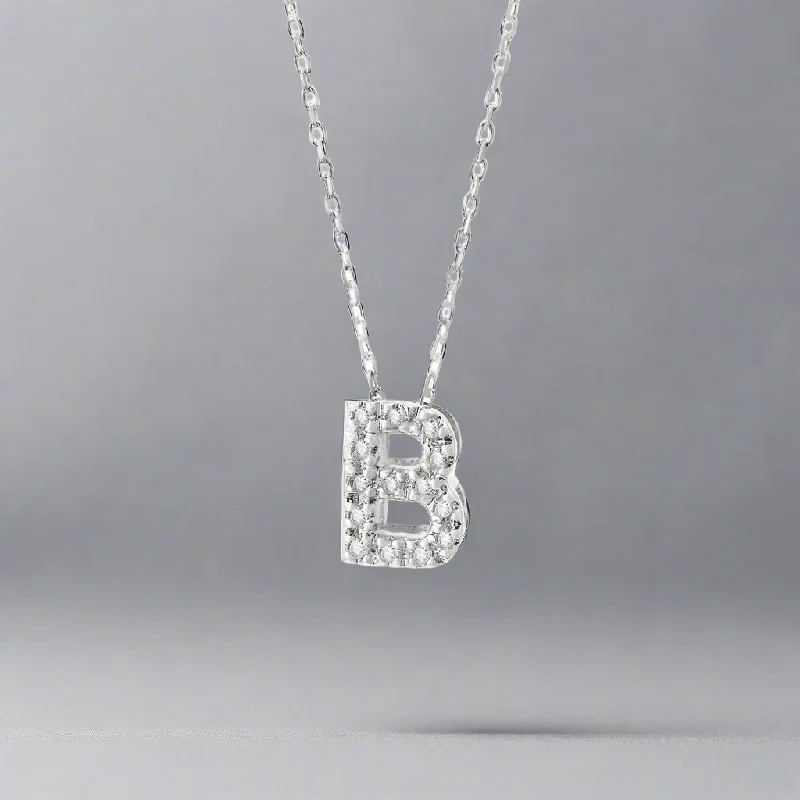 14K W Gold small 0.02ctw H/I1-SI2 diamond initial 'B' pendant