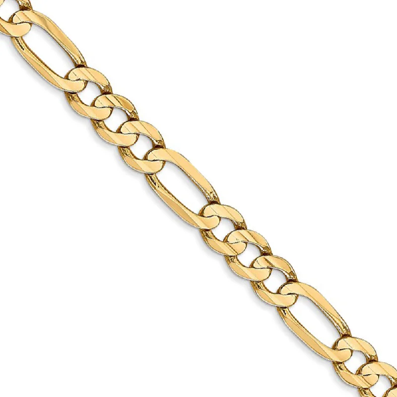 5.25mm 10k Yellow Gold Solid Concave Figaro Chain Bracelet