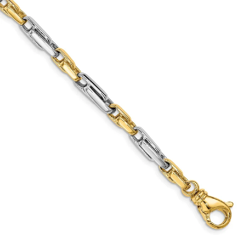 5mm 14K Two Tone Gold Solid Fancy Link Chain Bracelet, 8 Inch