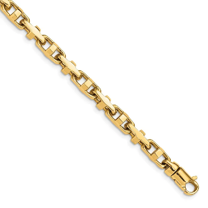 5mm 14K Yellow Gold Solid Fancy Anchor Chain Bracelet, 8.75 Inch