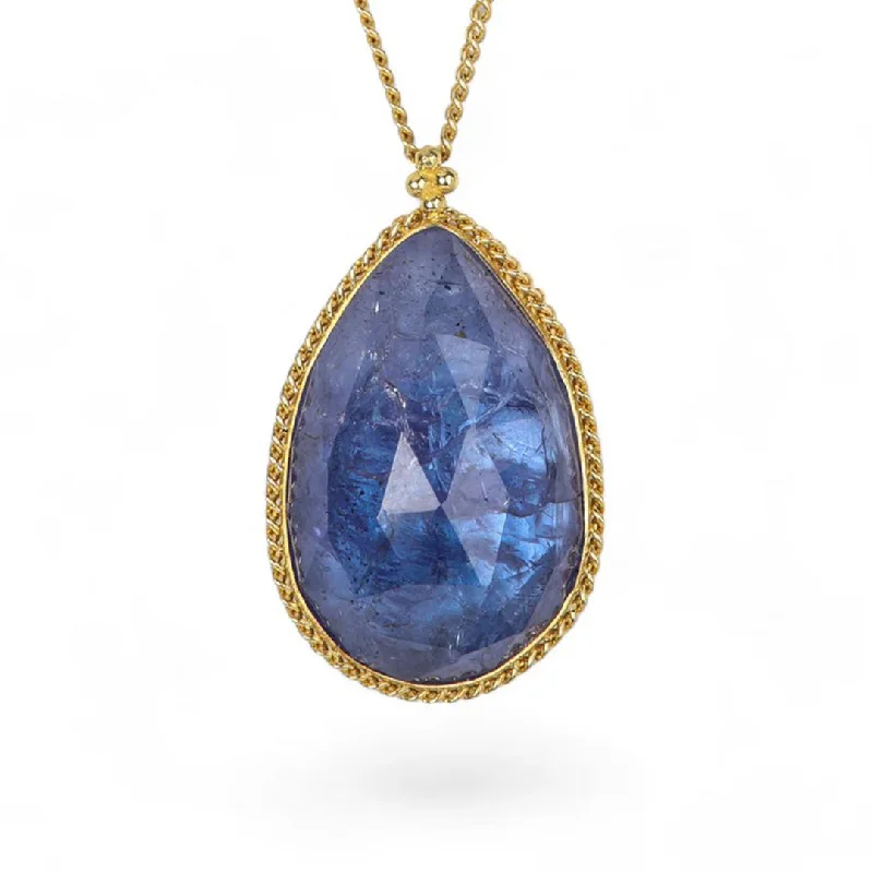 Large Tanzanite Teardrop Pendant Necklace