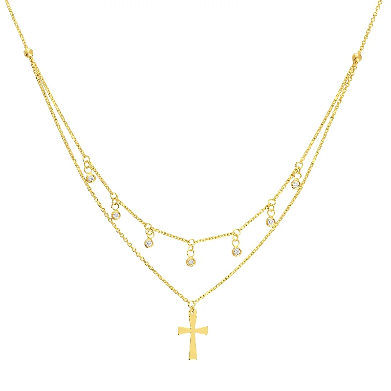 Diamond Bezel Drops and Cross Duet Necklace