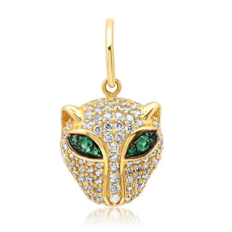 Diamond Panther Charm with Emerald Eyes