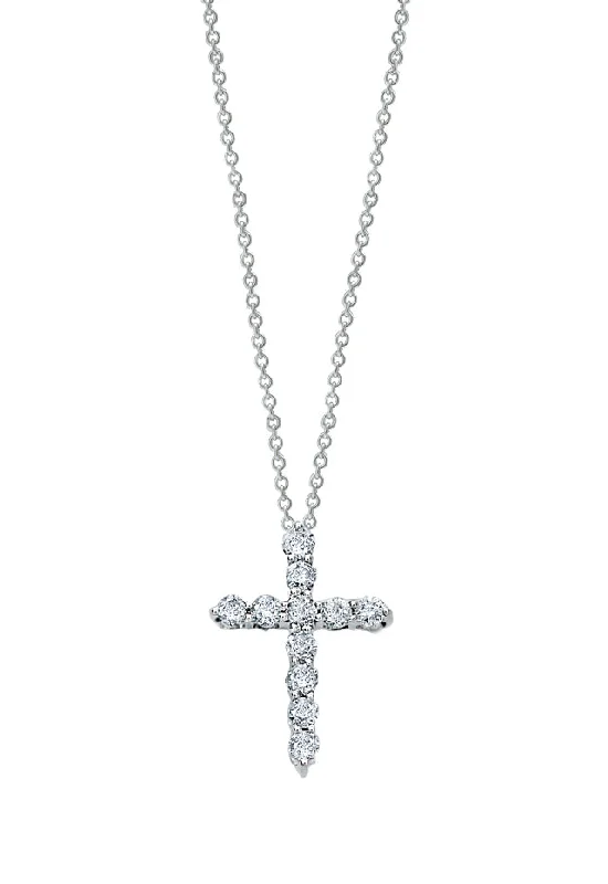 Novelty 14K White Gold Diamond Small Cross Pendant, 0.24 TCW