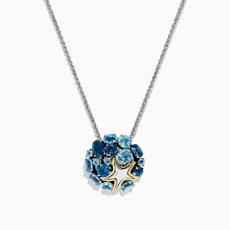 Seaside Silver & 18K Gold Blue Topaz Starfish Pendant, 4.90 TCW