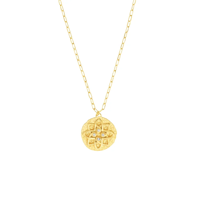 Hammered Floral Medallion Diamond Necklace