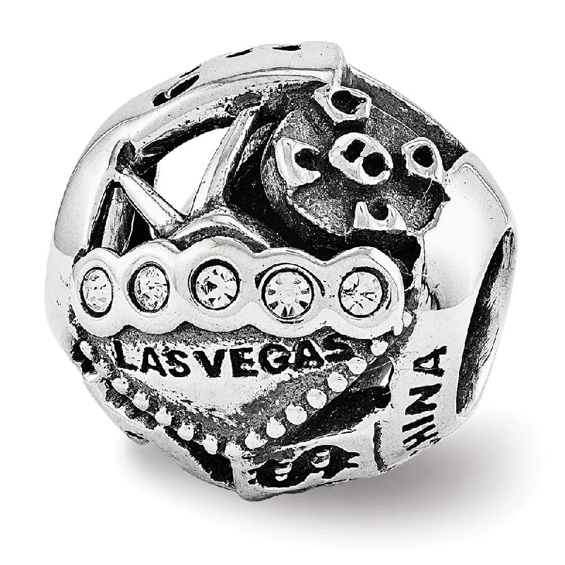 Las Vegas Collage Sterling Silver Bead Charm with White Crystals