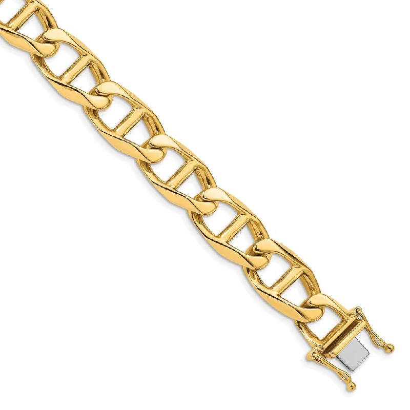 Men's 12.5mm 14K Yellow Gold Solid Anchor Chain Bracelet, 8 Inch