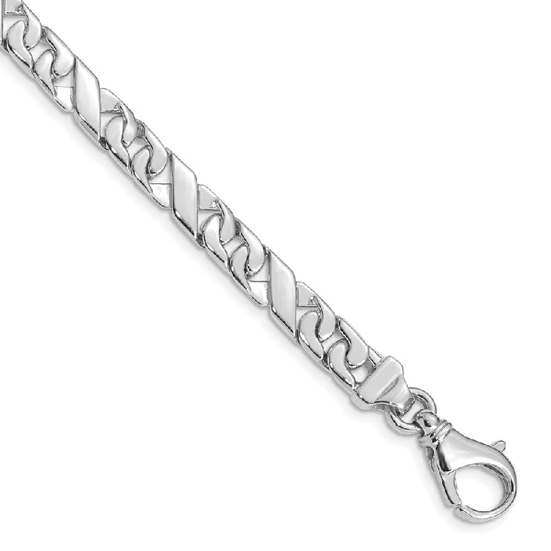 Men's 14k White Gold, 6.75mm Fancy XO Link Chain Bracelet, 9 Inch